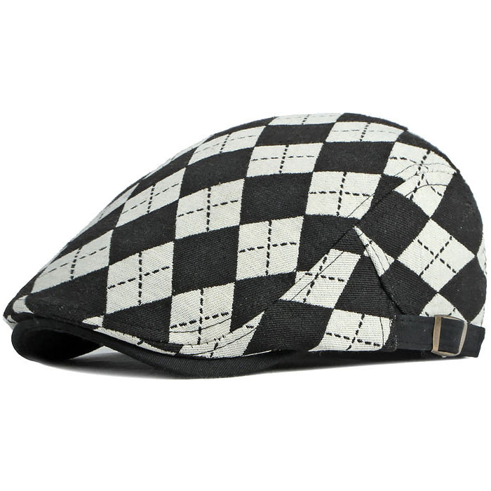 Unisex Geruite Flat Cap – Katoen & Vintage Stijl