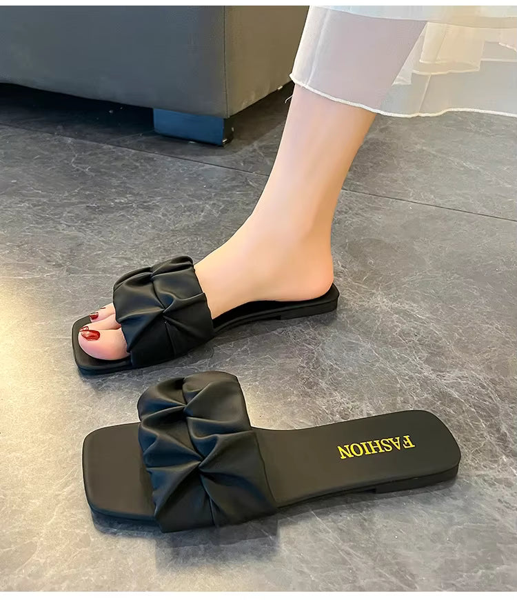 Dames Slip-On Slippers met Geplooid Design