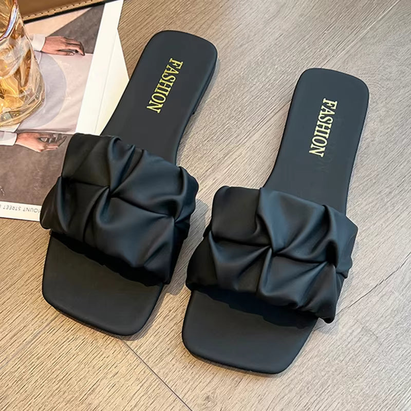 Dames Slip-On Slippers met Geplooid Design