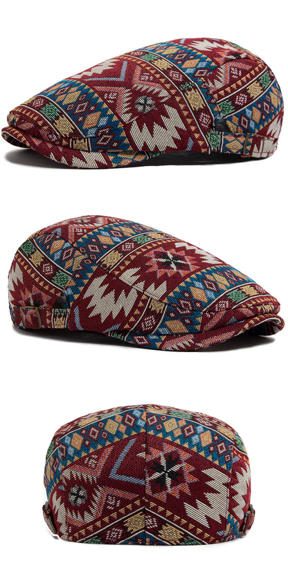 Vintage Print Flat Cap – Kleurrijk & Casual