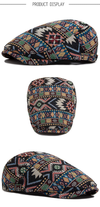 Vintage Print Flat Cap – Kleurrijk & Casual