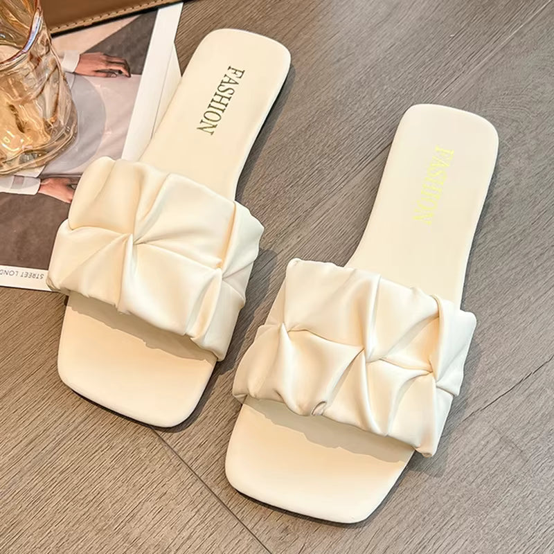 Dames Slip-On Slippers met Geplooid Design