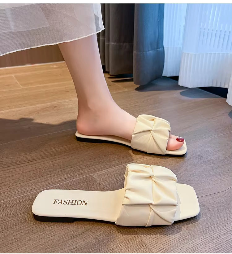 Dames Slip-On Slippers met Geplooid Design