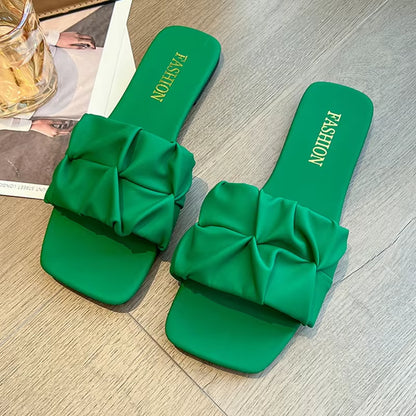Dames Slip-On Slippers met Geplooid Design